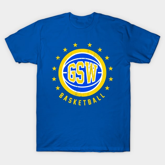 GSW Vintage Distressed Basketball T-Shirt by funandgames